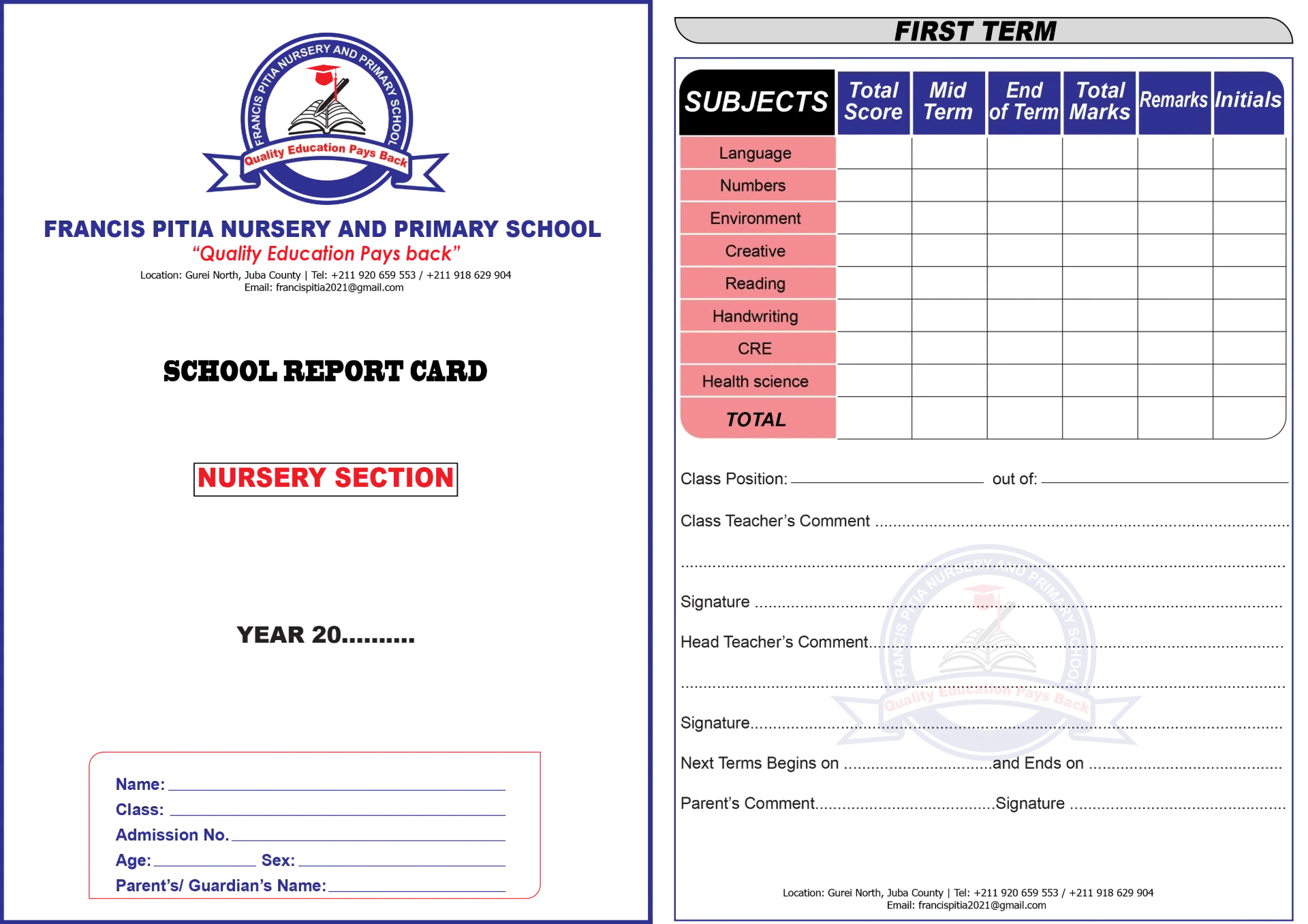 School Report Cards (A.4 |Manilla paper | single side)